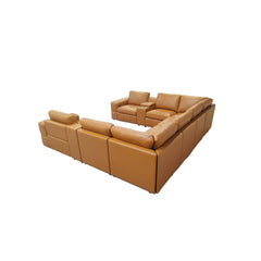 Premium Leather Match Upholstered Large Arms Sectional with Two Recliner Seats