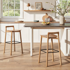 Shangri-La 30" Modern Minimalist Low Back Wood Barstool, Natural Blonde Ash Wood