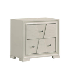 Oasis Trapezoid Front Panels Nightstand English Dovetail Drawers Round Knobs Central Metal Glide White Finish Bedroom Furniture