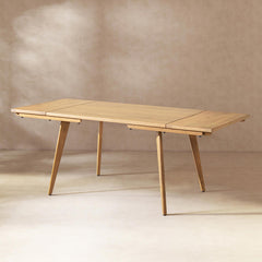 Prometheus 47-78.5" Solid Oak Wood 4-6 Seat Extendable Leaf Dining Table, Natural Brown Red Oak