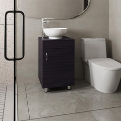Aegisthus 18" Wide Free Standing One Door Vanity, With Vessel Porcelain Sink, Bathroom Storage, Black