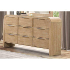Contemporary Style Natural Finish 1pc Dresser Only Solid Rubber wood Bedroom Furniture 9-Drawers Metal Finger Pulls