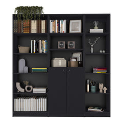 Eden 3 Piece Home Bookcase set, 67" Wide with 13 Shelves and Two-Door Cabinet , Living Room Set Set Black
