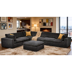 Coffee Bean Like Upholstery Full Compressed Modular Sectional with Toss Pillows