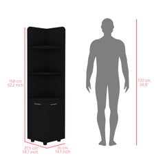 Nova 62" Tall Double Door Corner Linen Cabinet with Four Shelves Black