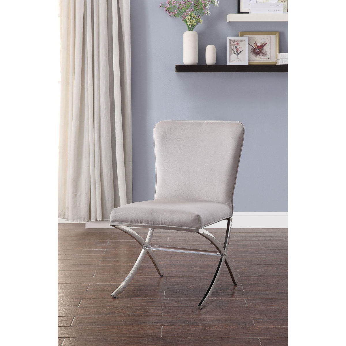 Chronos Light Gray Velvet & Chrome Finish Side Chair ( Set of 2)