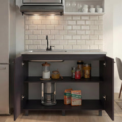 Pulsar 2 Utility Sink with Cabinet, Stainless Steel Countertop, Interior Shelf - Wenge