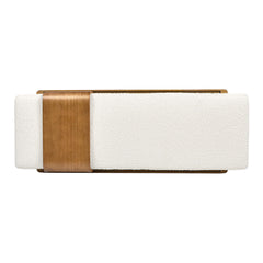 Crest 52" Modern Telephone Bench with Sliding Shelf, Ivory White Boucle