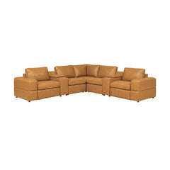 Premium Leather Match Upholstered Large Arms Sectional with Two Recliner Seats