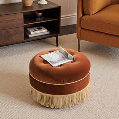 Planet 24" Round Upholstered Accent Ottoman Burnt Orange Performance Velvet
