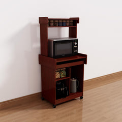 Polyxena Cart Coffee Station Computer Cart on locking castors hutch gliding shelf Mahogany color