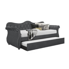 Helen Upholstered Velvet Wood Daybed with Trundle in Gray