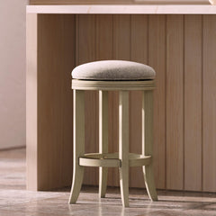 Sanctuary Counter-Height Backless Wood Swivel Barstool with Upholstered Seat, Distressed Ivory, 1PC
