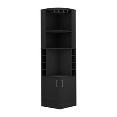 Star Being Corner Bar Cabinet, Glass Rack, Double Door Cabinet, Eight Built-in Wine Rack-Black