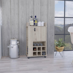 Fable Bar Cart with Cabinet, 6 Built-in Wine Rack and Casters