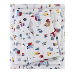4 PCS Full Printed Sheet Set White Village Print