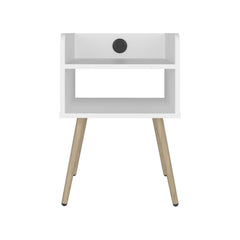 Helen Modern Nightstand with Integrated USB Charging Station, 2-Tier Open Storage Shelves and 4 Legs