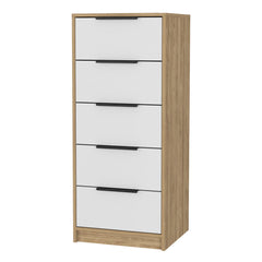 Lyra 5 Drawer Dresser, Vertical Dresser -White / Pine
