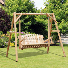 6.5' Outdoor Rustic Loveseat 2 Person Freestanding Solid Wood Natural Log Garden Swing