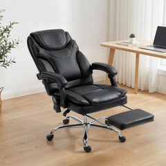 6 Point Vibration Massage Office Chair, PU Leather Heated Reclining Computer Chair with Footrest, Black