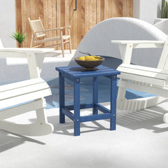 Patio Side Table, 15" Square Outdoor End Table, HDPE Plastic Tea Table for Adirondack Chair, Backyard or Lawn, Blue