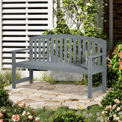 56" Outdoor Wood Bench, 2-Seater Garden Bench with Backrest and Armrest, Patio Bench for Patio, Porch, Poolside, Balcony, Gray