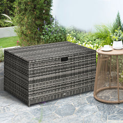 113 Gallon Outdoor Storage Box, Rattan Deck Box for Indoor, Patio Furniture Cushions, Pool Garden Tools, Dark Gray