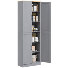 Freestanding Kitchen Pantry, 4-Door Kitchen Pantry Cabinet with Adjustable Shelves and Doors, Distressed White