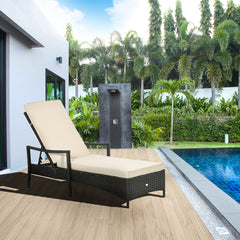 Wicker Chaise Lounge, 4 Position Adjustable Backrest and Cushions Outdoor Lounge Chair PE Rattan Sun Lounger for Poolside, Balcony or Garden, Beige