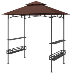 8' x 5' BBQ Grill Gazebo, 2-Tier Outdoor BBQ Gazebo with 2 Side Shelves, Storage Baskets, Ceiling Hook, Dark Brown