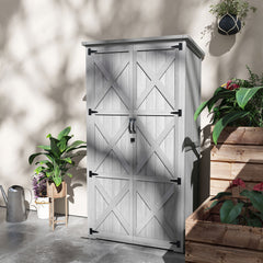 Wooden Outdoor Storage Cabinet Garden Shed with Waterproof Asphalt Roof and Lockable Doors, Gray
