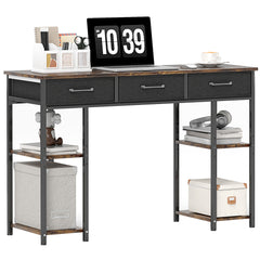 47" Small Computer Desk, Writing Desk with Fabric Drawers, Home Office Desk with Adjustable Shelves, Rustic Brown