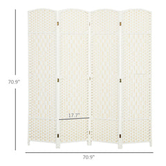Folding Room Divider Screen 4 Panel 6' Tall Privacy Screen Freestanding Wood Partition for Home Office, White