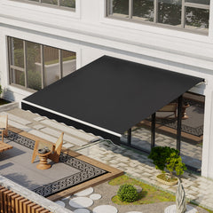 12' x 10' Electric Retractable Awning, Sun Shade Shelter with Remote Controller and Crank Handle for Deck, Black