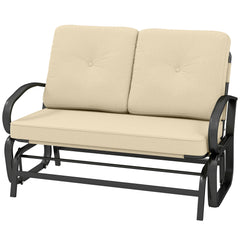 Outdoor Glider Bench, 2-Person Patio Rocker Loveseat with Tufted Cushions, Steel Frame for Porch, Garden Backyard, Beige