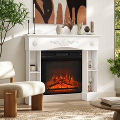 Baroque Fireplace Mantel, Freestanding Fireplace Surround with Leg for Electric Fireplaces, 45.3" W x 39.4" H, White