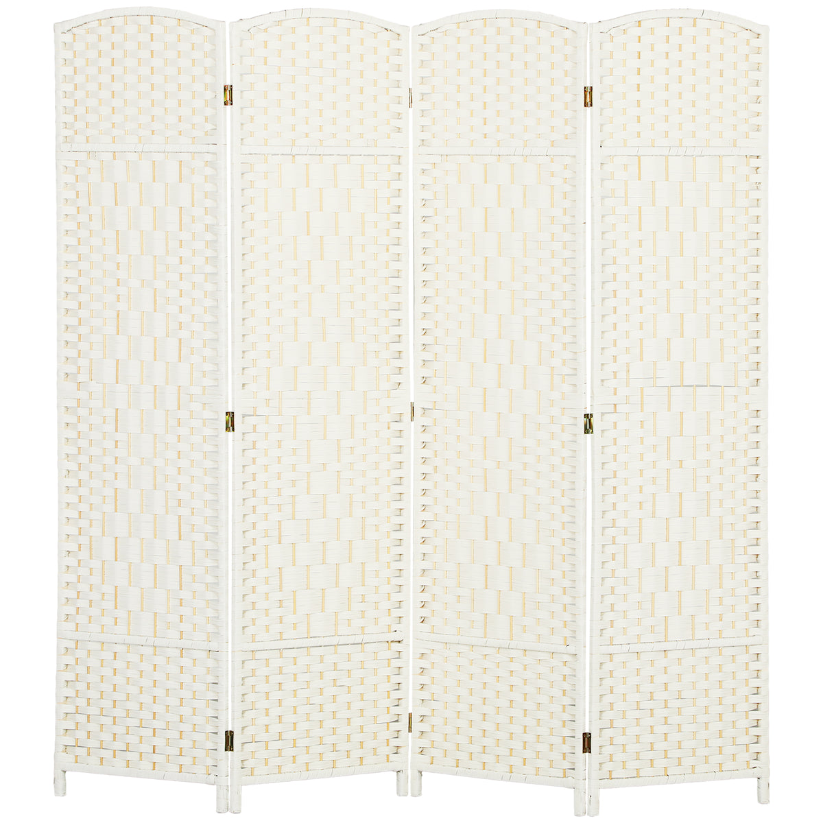 Folding Room Divider Screen 4 Panel 6' Tall Privacy Screen Freestanding Wood Partition for Home Office, White