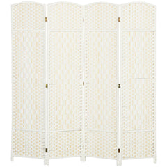 Folding Room Divider Screen 4 Panel 6' Tall Privacy Screen Freestanding Wood Partition for Home Office, White