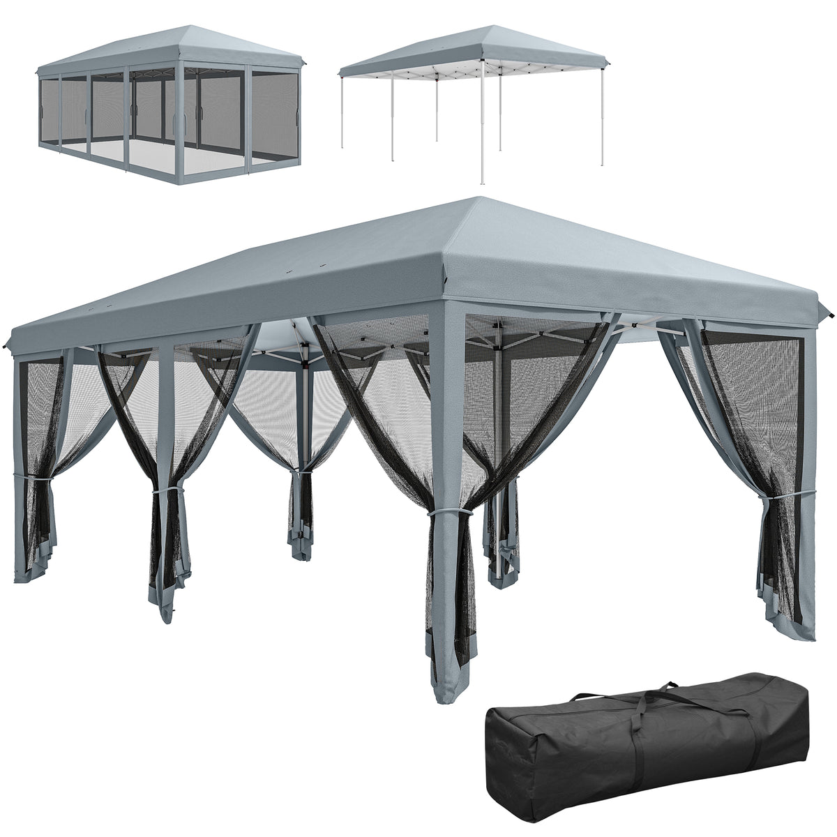 10' x 20' Pop Up Canopy Tent with Netting, Heavy Duty Instant Sun Shelter, Large Tents for Parties with Carry Bag for Outdoor, Garden, Patio, Gray