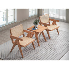 3-Piece Solid Wood Accent Chair Set and Matching End Table for Living Room or Balcony