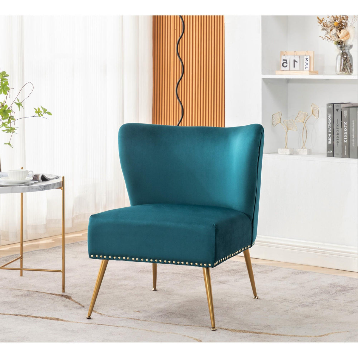Archive Cloth Accent Chair, Armless Slipper Chair with Metal Legs, Modern Upholstered Side Chair for Living Room Bedroom Small Spaces