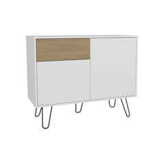 Jason 39" Wide Console Table With Two Cabinets, One Drawer and Four Shelves, White - Natural Oak