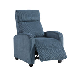 Modern Push Back Recliner Chair Bue Soft Corduroy Upholstery Comfort Solid Wood Living Room Furniture 1pc