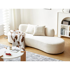 90" Curved Sofa with Throw Pillows, 4 Seater Luxury Velvet Couch with Half Moon Design and High-Density Foam, Ideal for Modern Living Room, Office & Apartment, Ivory