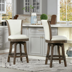 Eden 27" Armless Swivel Counter Height Bar Stool, Natural White Linen