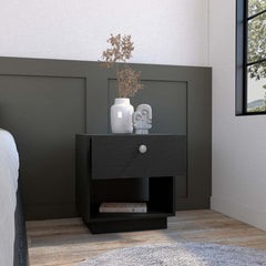 Artemis Drawer Nightstand 19"H with Open Storage Shelf, Black