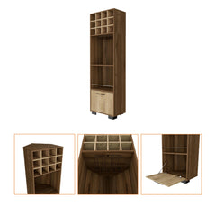 Dionysus 12-Bottle 2-Shelf 1-Drawer Bar Cabinet Mahagony and Macadamia