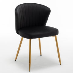 Modern Velvet Armless Accent Chair, Channel Tufted Dining Chair with Gold Metal Legs, Upholstered Side Chair for Living Room Bedroom Small Spaces