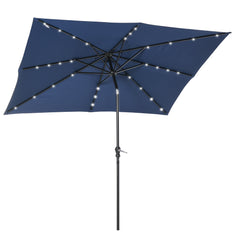 9' x 7' Solar Umbrella, LED Lighted Patio Umbrella for Table or Base with Tilt & Crank, Outdoor Umbrella for Garden, Deck, Backyard, Pool, Beach, Blue