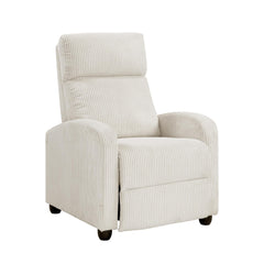Modern Push Back Recliner Chair Beige Soft Corduroy Upholstery Comfort Solid Wood Living Room Furniture 1pc